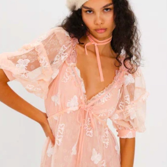 For love and lemons light peach lace mini dress in size small - Picture 14 of 16